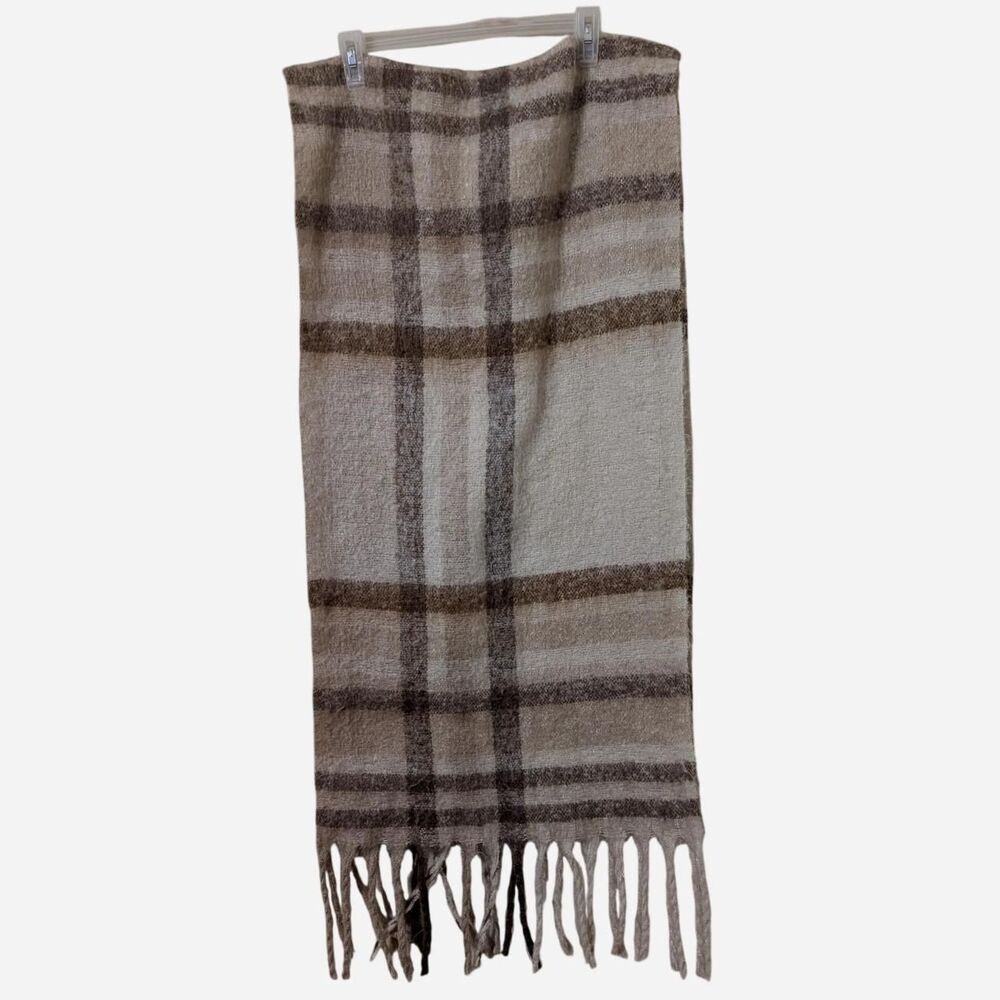 Earth Tone Plaid Tassel Scarf Cozy Fluffy Goblincore Cabin Core Blanket Scarf